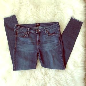 JustBlack high rise skinny jeans with frayed edges